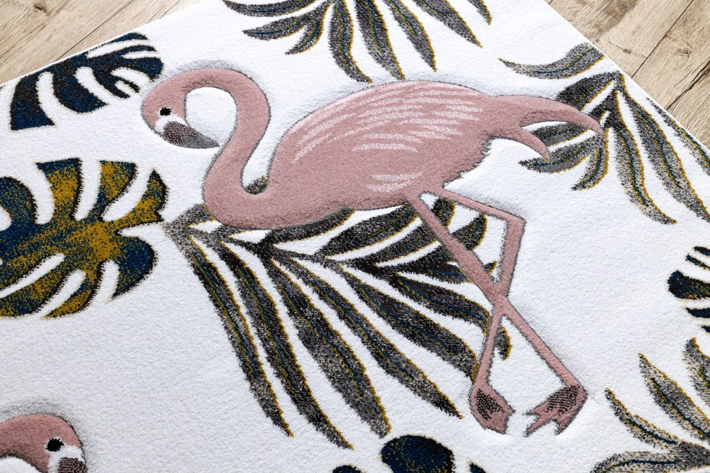 Tapijt PETIT GARDEN Flamingo's blad motief monstera bladeren crème