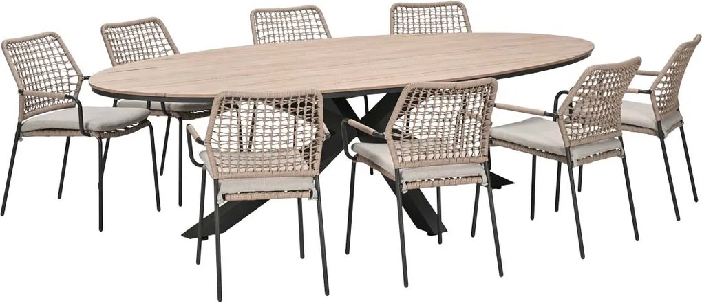 Garden Impressions Natas tuinset sand 9-delig - Tulli tuintafel ovaal 280x140 cm
