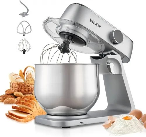 VEVOR Staande Mixer/Keukenmachine voor Bakken, 1800W Deegmixer met Roestvrijstalen Kommen (7,4L) &amp; Deeghaak &amp; Klopper &amp; Garde, 10 Snelheden Kantelbare Mixer