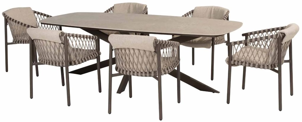 4 Seasons Outdoor Allora tuinset terre met Prado tafel met keramisch blad 240 cm Tuinset bruin weerbestendig
