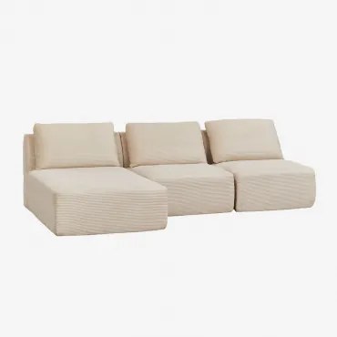 Linker 3-delige Modulaire Chaise Longue Bank In Vacuüm Verpakt Fluweel Temple Corduroy Beige – Linnen - Sklum