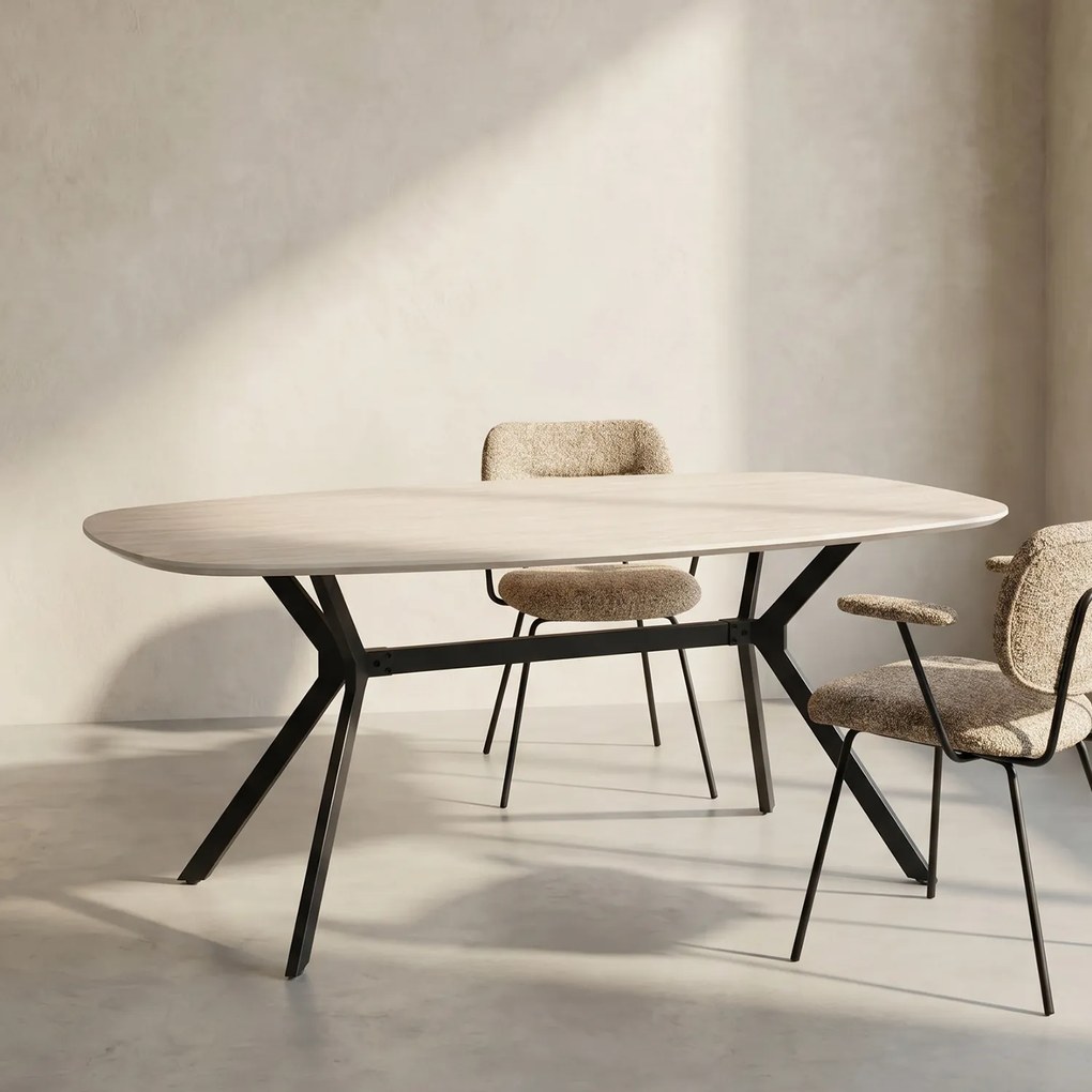 Ovale Eettafel Beige Keramiek Travertin - 180 X 90cm.