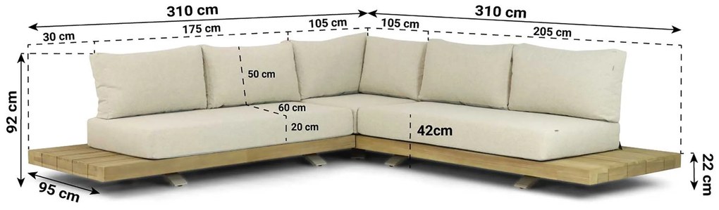 Hoek loungeset 5 personen Teak Taupe Santika Furniture Santika