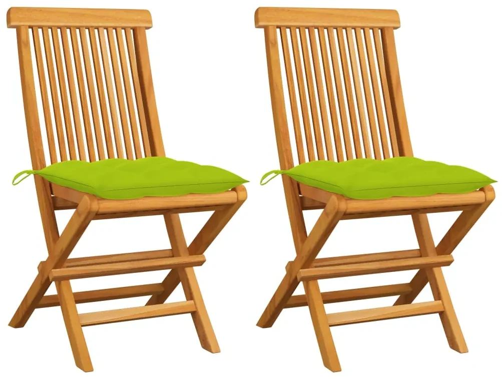 vidaXL Tuinstoelen 2 st met heldergroene kussens massief teakhout