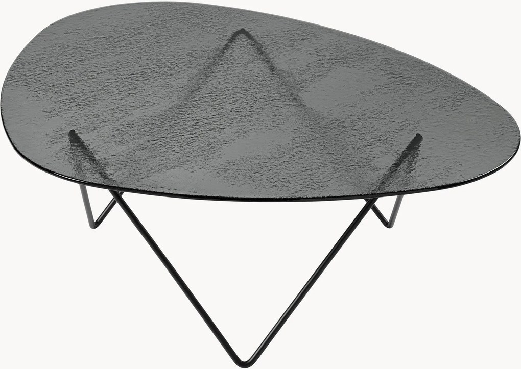 Handgemaakte ovale salontafel Pedrera met glazen tafelblad