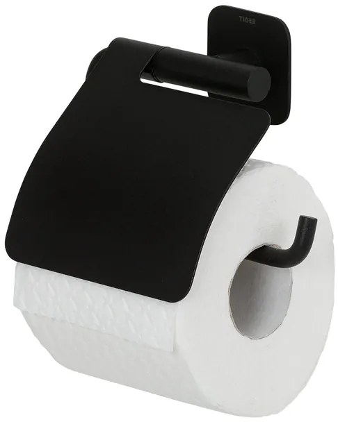 Tiger Colar Toiletrolhouder - met klep - zelfklevend - zwart 1314130746