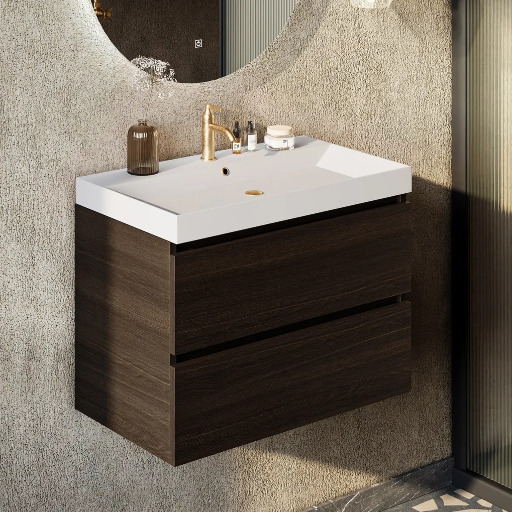Fontana Kolo wastafelmeubel kasteel bruin 80cm glans witte wastafel 1 kraangat
