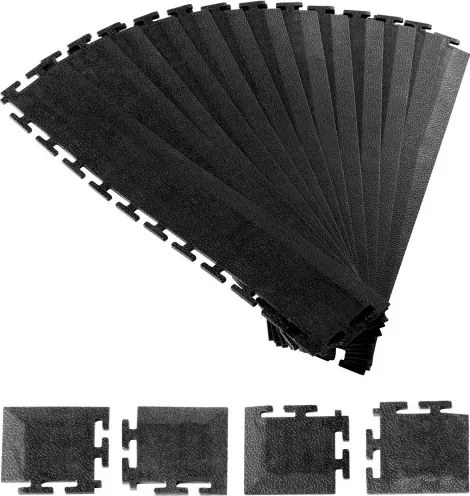 VEVOR Garagevloerrandafwerking, mannelijk, set van 12 stuks, 4 hoeken, klikmontage, PVC garagevloerrand, antislip, alleen compatibel met 4-zijdig in elkaar grijpende VEVOR-matten, zwart