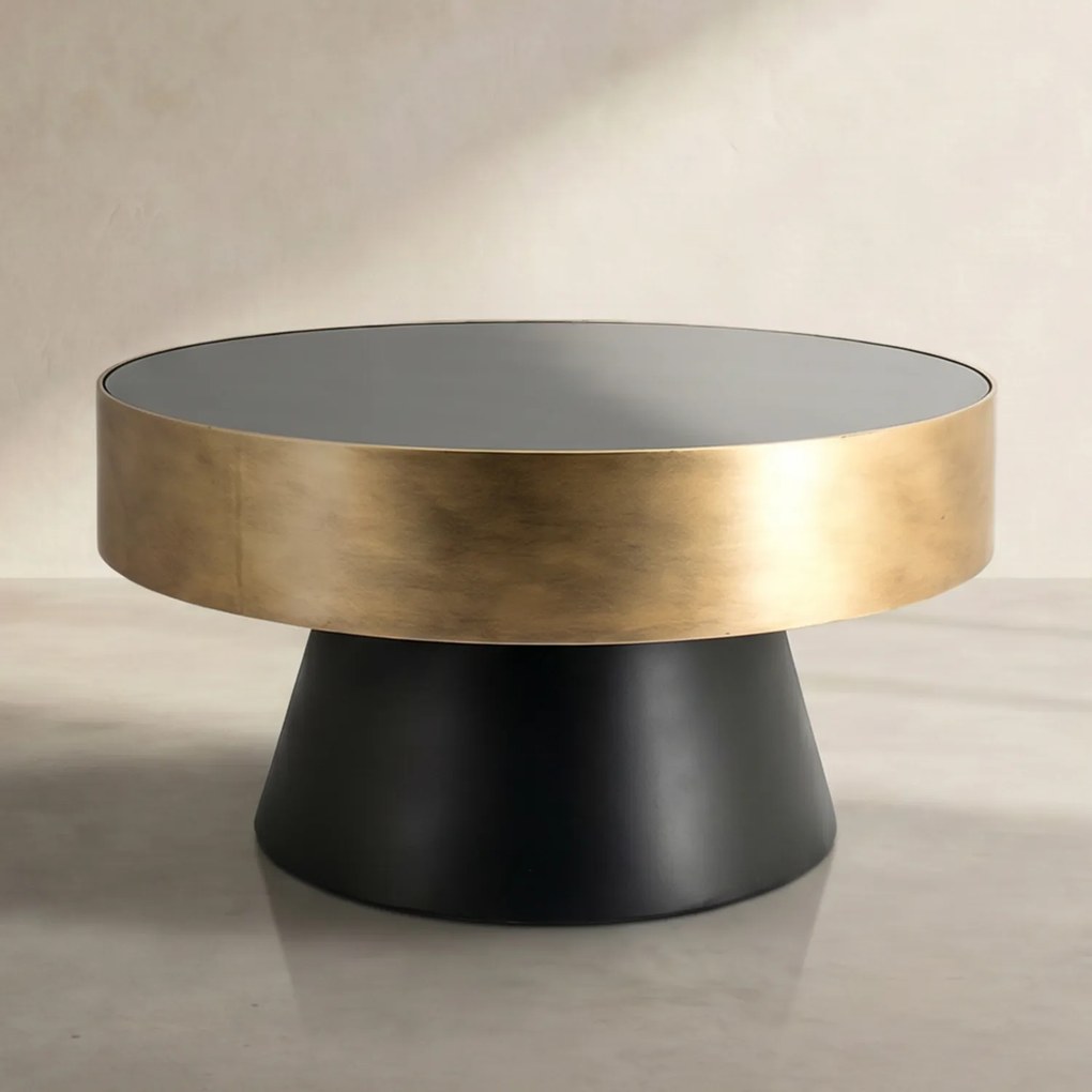 Ronde Salontafel Zwart Met Goud - 75 X 75cm.
