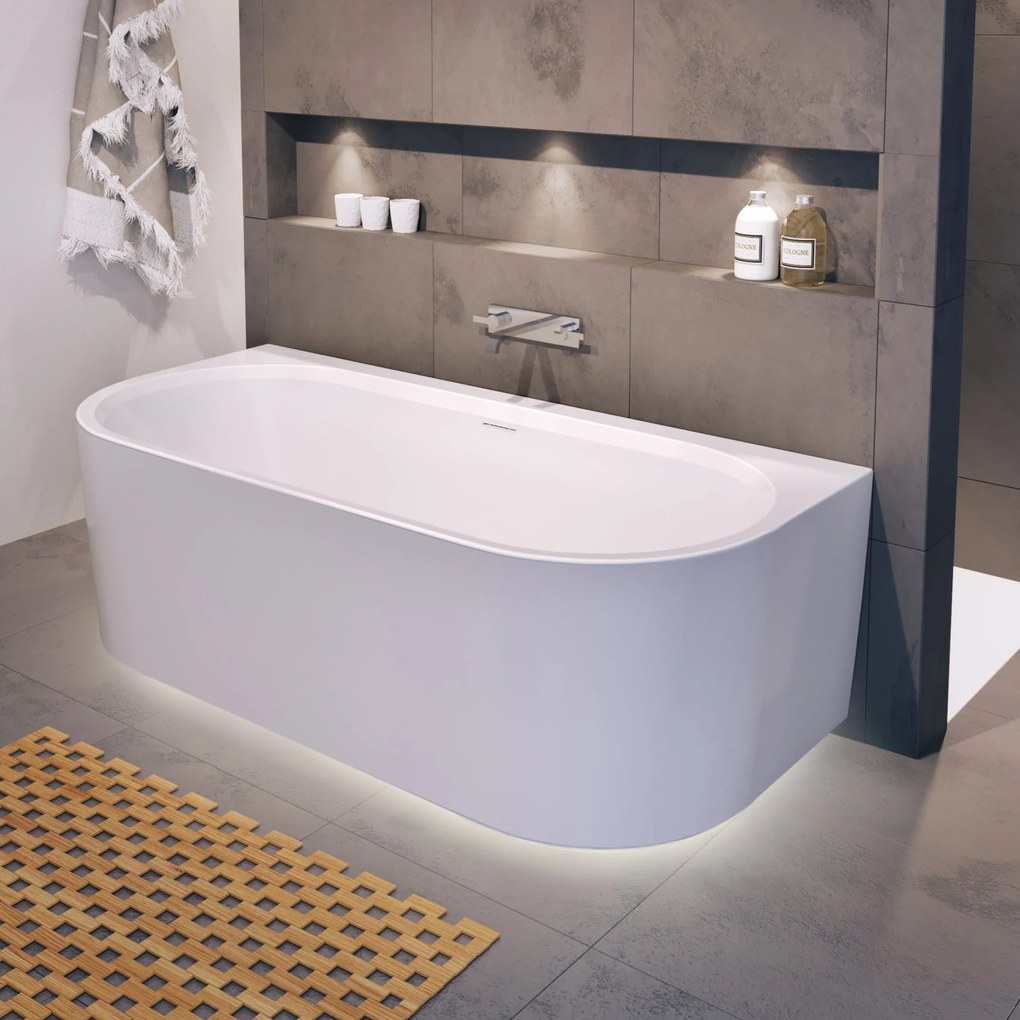 Riho Desire half vrijstaand bubbelbad sparkle mood midden 180x84cm wit glans met LED strip