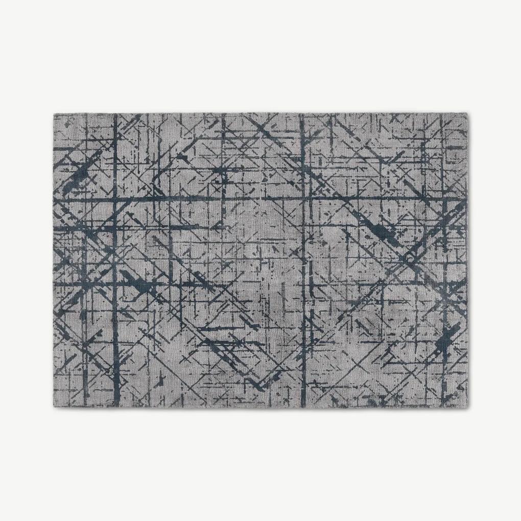 Moers vloerkleed met abstracte lijnen, groot, 160 x 230cm, Silver en middernachtblauw