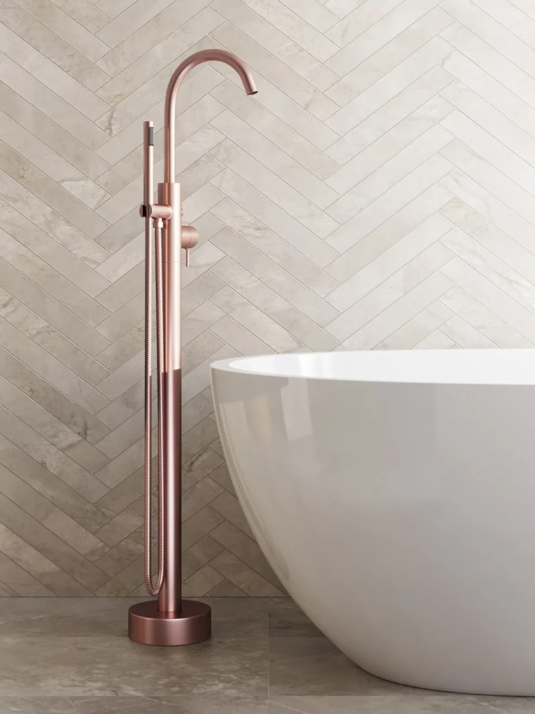 Saniclear Copper Curved vrijstaande badkraan geborsteld koper