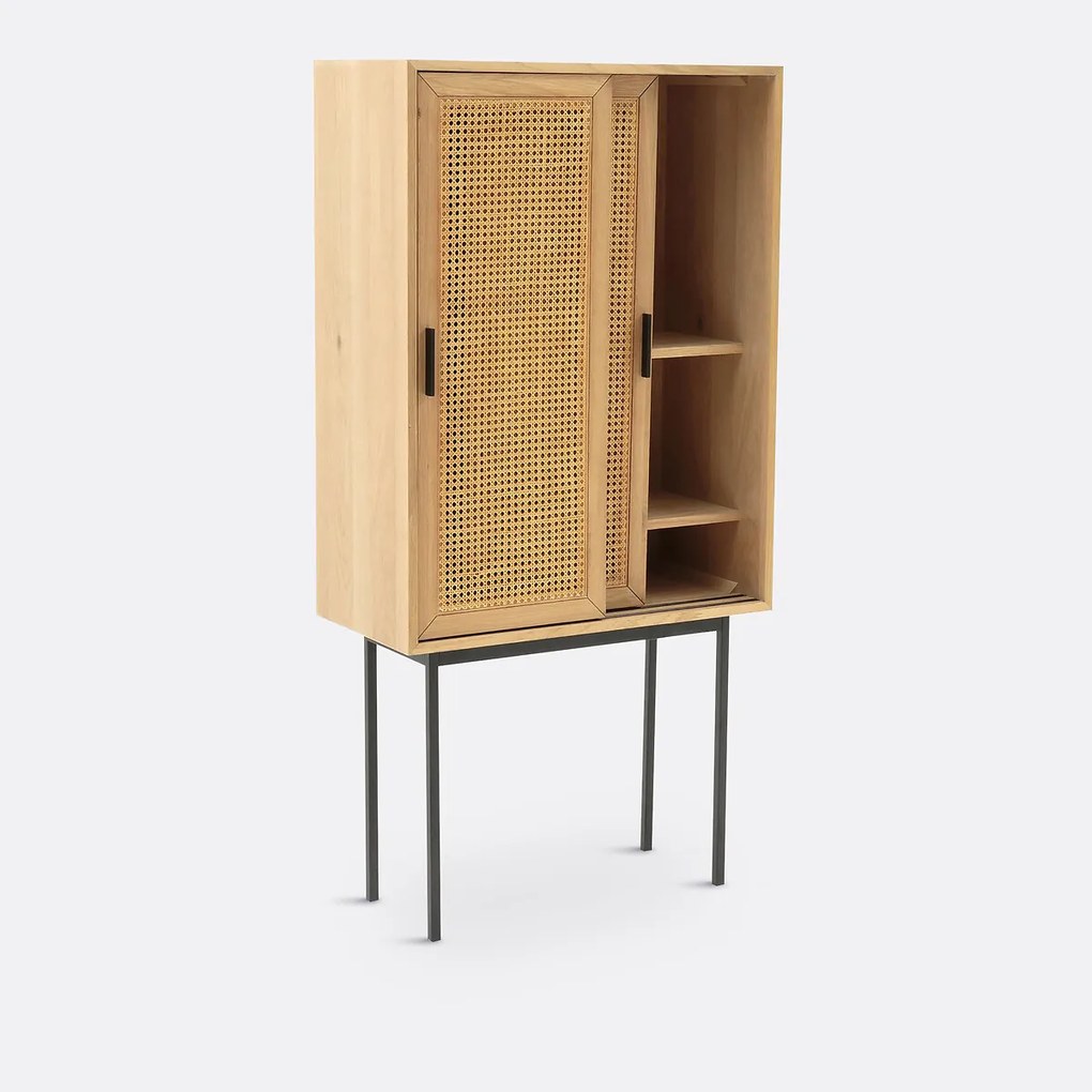 Eiken dressoir met fineer, 2 deuren met rieten panelen, Waska