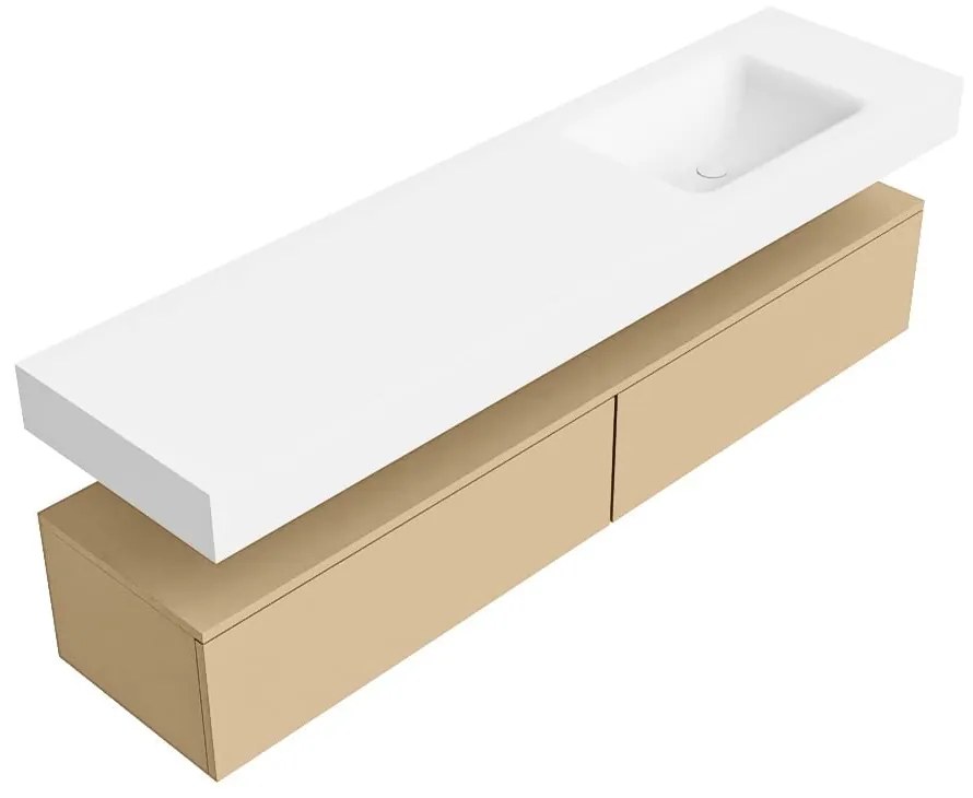 Zaro Alan badmeubel 180cm sand 2 lades met vrijhangende wastafel cloud rechts 1 kraangat talc