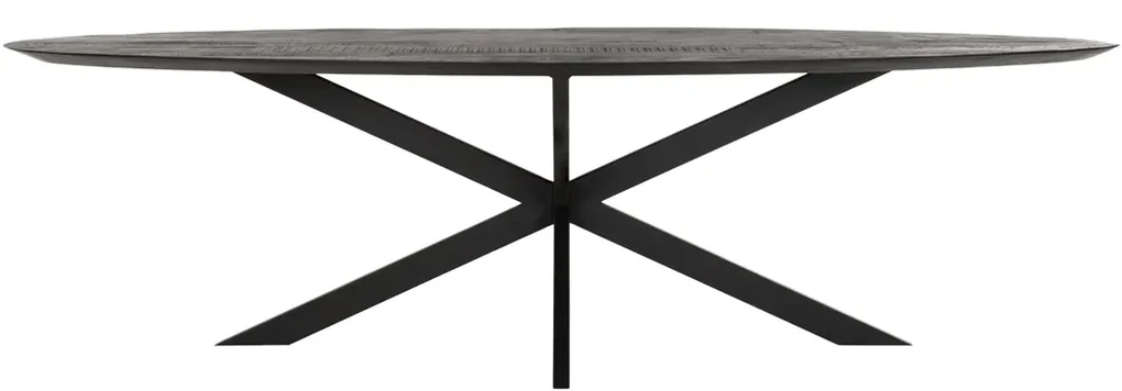 Ovale Eettafel Zwart Teakhout 280 Cm - 280 X 120cm.