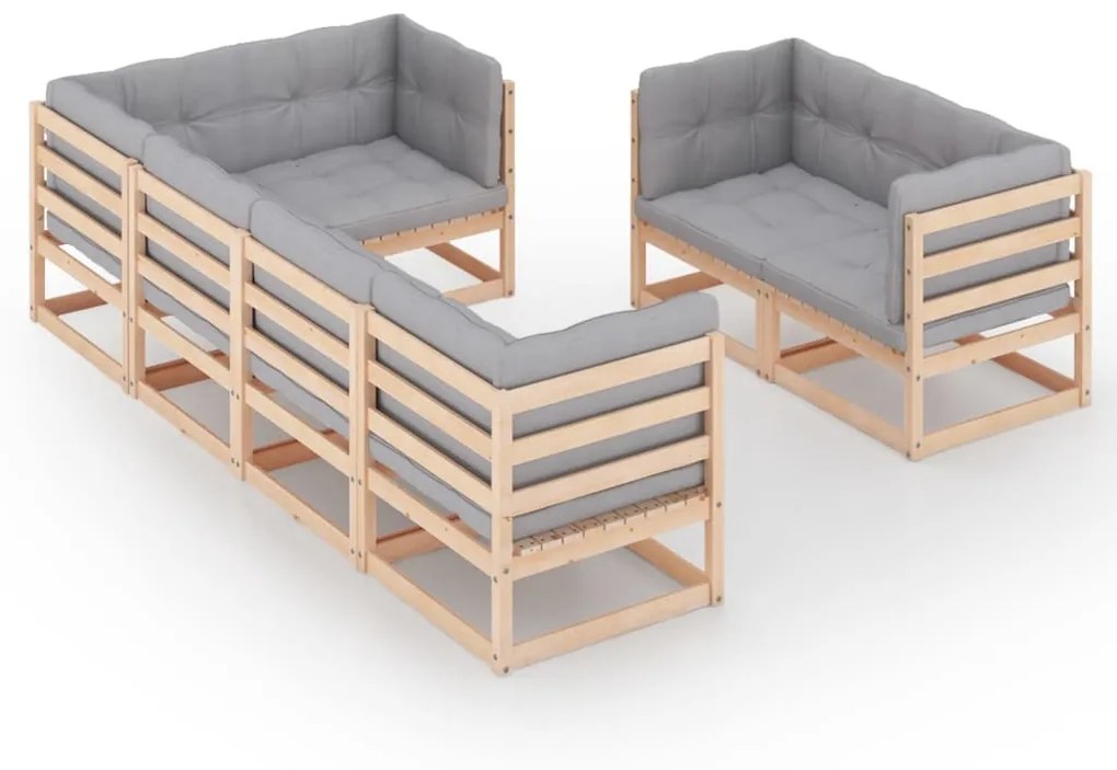 vidaXL 7-delige Loungeset met kussens massief grenenhout