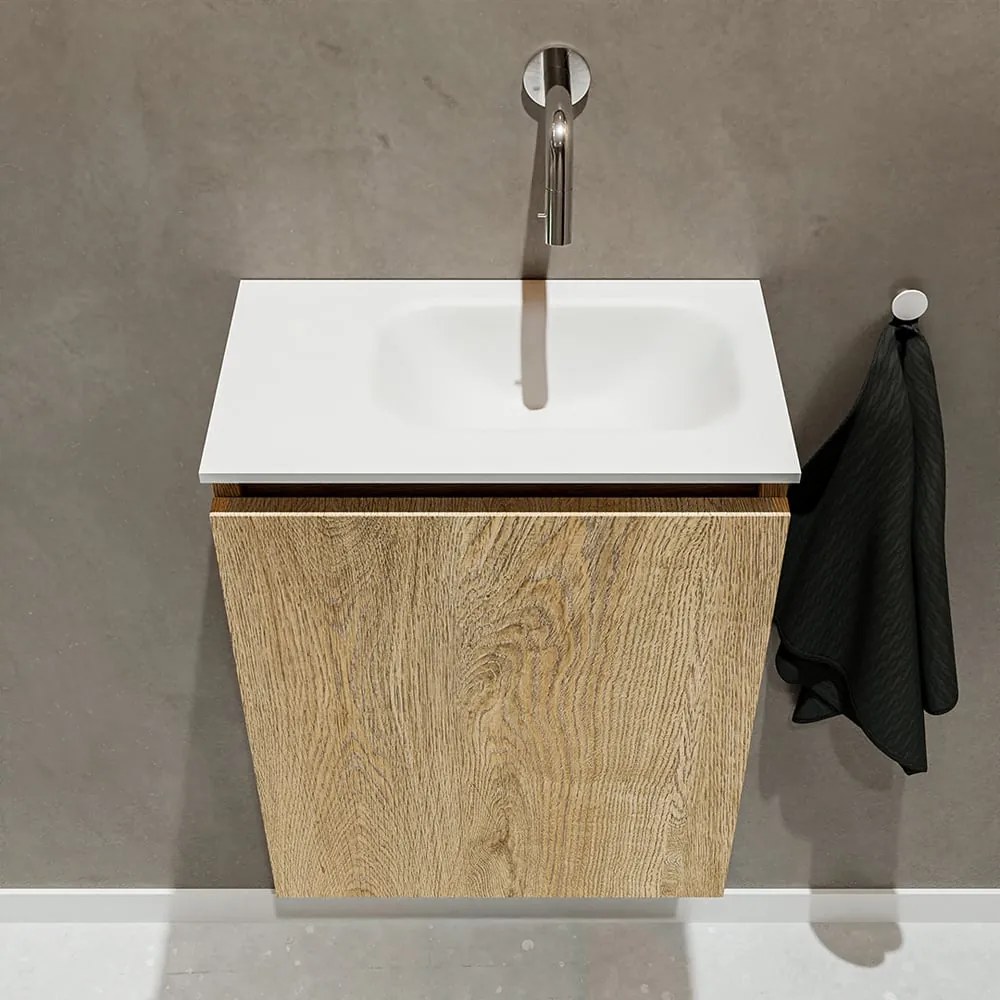 Mondiaz Ture 40cm toiletmeubel washed oak met wastafel talc rechts geen kraangat