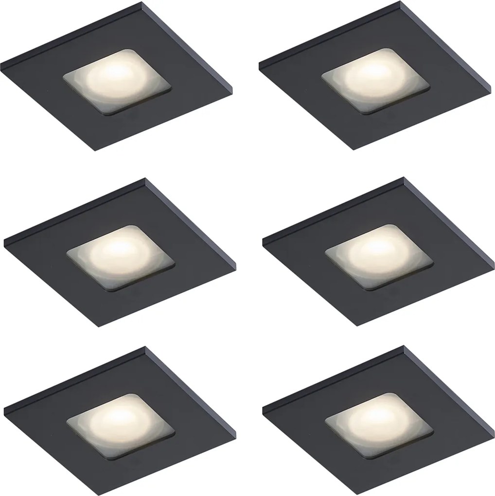 Set van 6 moderne inbouwspots zwart draai- en kantelbaar IP44 - Qure