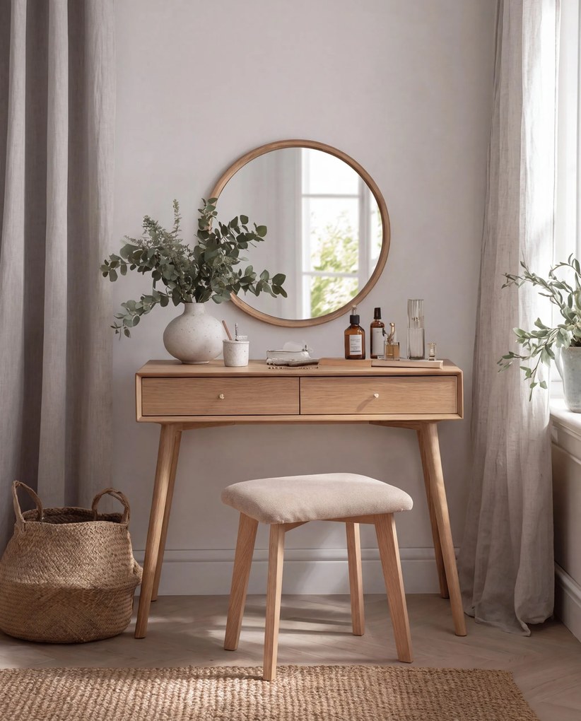 Mazzoni MILO Beige (stof Storm 06)/eiken onderstel - VIERKANTE GESTOFFEERDE KRUK VOOR KEUKEN/WOONKAMER