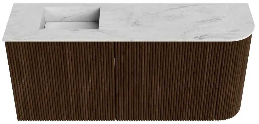 Mondiaz Joya DLux 90cm toiletmeubel ronding rechts walnut met wastafel faye links 1 kraangat opalo