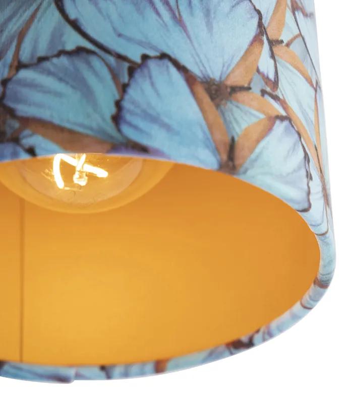 Stoffen Plafondlamp met velours kap vlinders met goud 20 cm - Combi zwart Klassiek / Antiek E27 rond Binnenverlichting Lamp