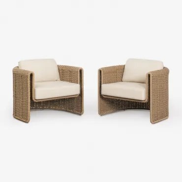 Set Van 2 Stoelen Van Staal En Synthetisch Riet Lina Stof Gardenia Wit - Sklum
