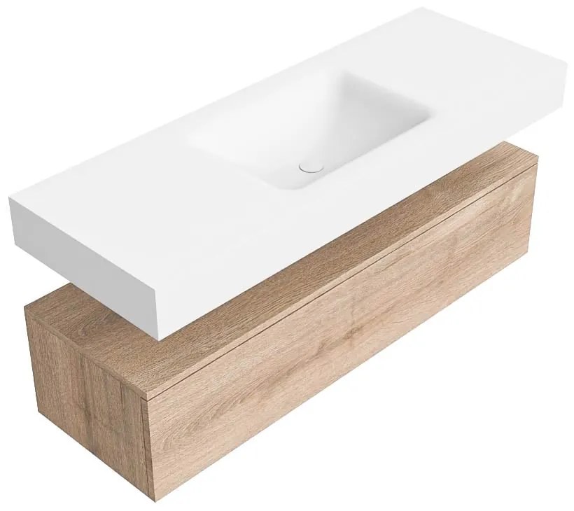 Zaro Alan badmeubel 130cm washed oak 1 lade met vrijhangende wastafel cloud midden 1 kraangat talc