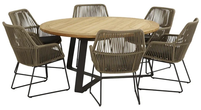 4 Seasons Outdoor Ramblas eetset met Basso tafel Ø160 cm  Tuinset    taupe weerbestendig