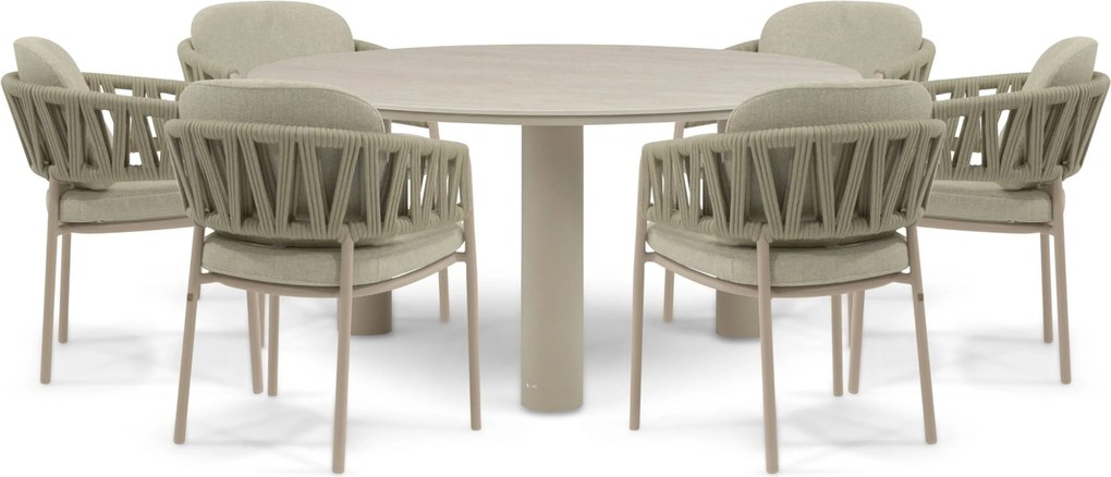 Tuinset Ronde Tuintafel 6 personen  Rope Zand/Beige  4 Seasons Outdoor Calma/Trino