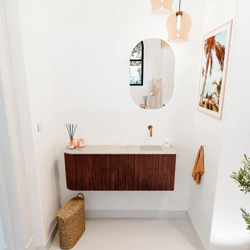 Mondiaz Joya DLux 110cm toiletmeubel ronding links ruby met wastafel faye rechts zonder kraangat frappe