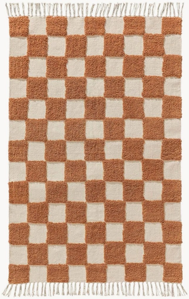 Handgeweven katoenen vloerkleed Caro met hoog-laagstructuur