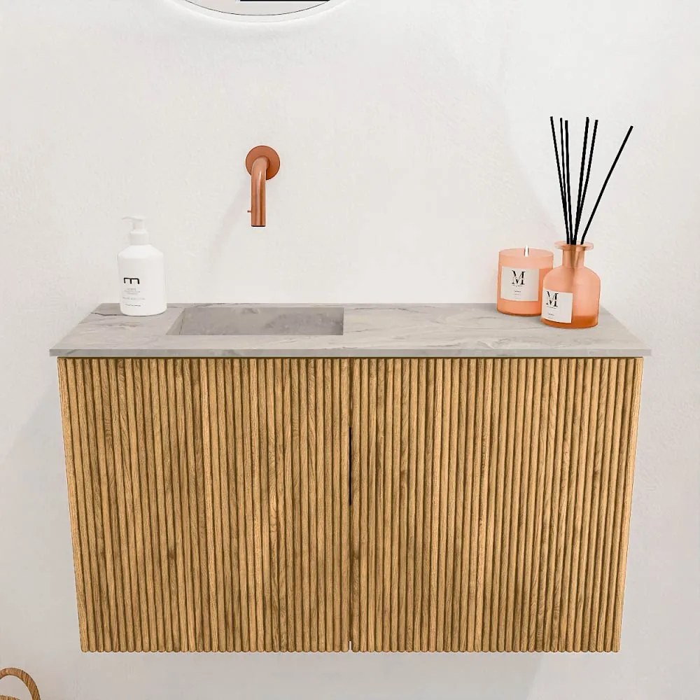 Mondiaz Joya DLux 70cm toiletmeubel oak met wastafel faye links zonder kraangat glace