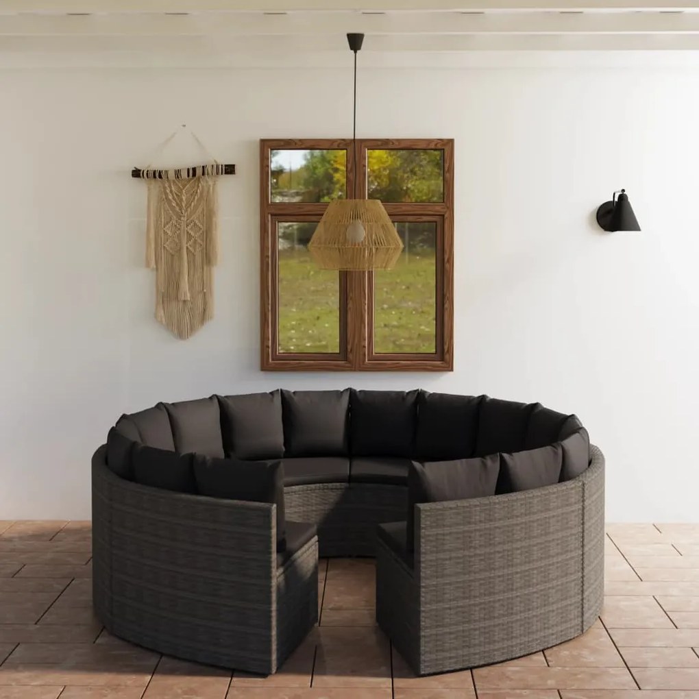 vidaXL 8-delige Loungeset met kussens poly rattan grijs