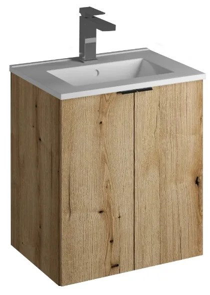 Comad Nova Oak badkamermeubel 50x40cm eiken met 2 deuren en wastafel 1 kraangat