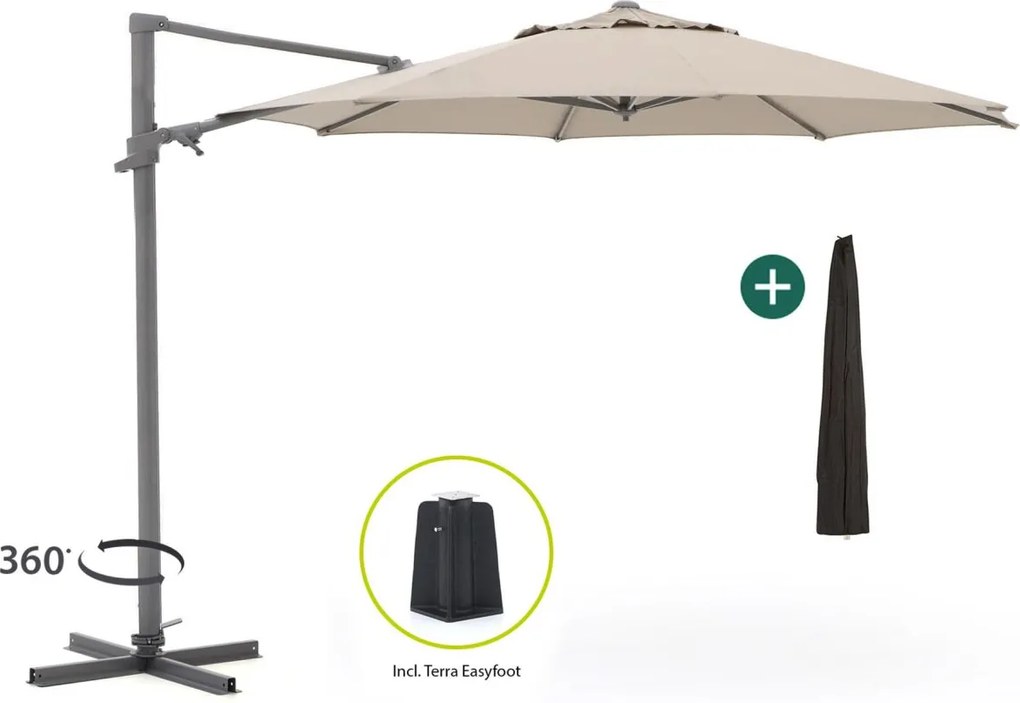 + 15% kassakorting | Parasol Shadowline Francisco | Inclusief hoes | Rond | 330cm | Met draaihendel | Bruin | Kees Smit Tuinmeubelen