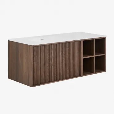 Endika Zwevend Badkamermeubelset 120x50 Cm In Hout Met Geïntegreerde Wastafel Donker Hout - Sklum