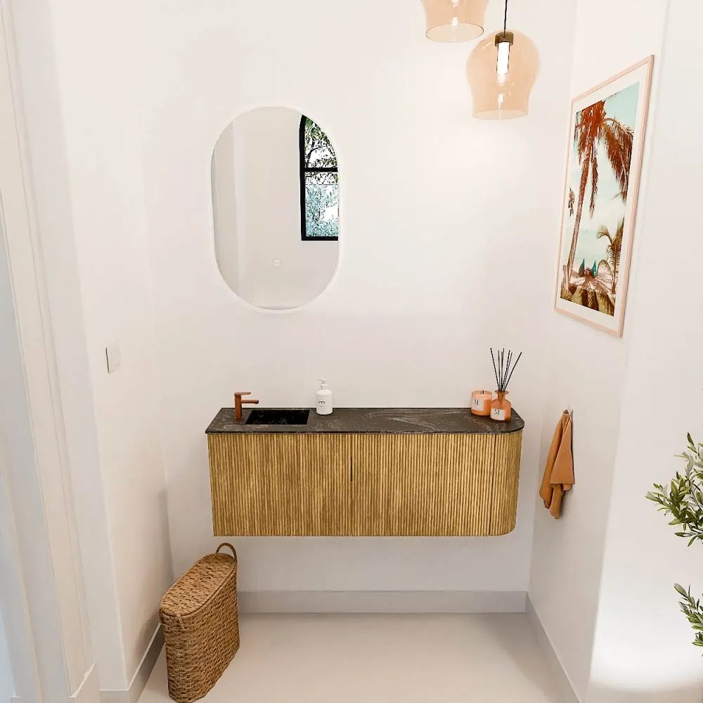 Mondiaz Joya DLux 110cm toiletmeubel ronding rechts oak met wastafel faye links 1 kraangat lava