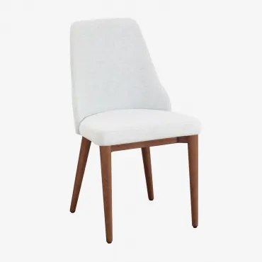 Set Van 4 Leiden Gestoffeerde Eetkamerstoelen Natuurlijk Hout & Stof Gebroken Wit - Sklum