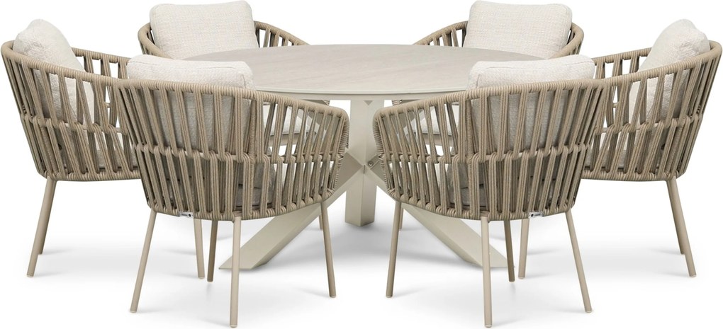Tuinset 6 personen 150 cm Rope Zand/Beige Coco Elara/Xento