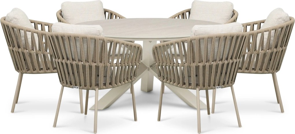 Tuinset Ronde Tuintafel 6 personen 150 cm Rope Zand/Beige Coco Elara/Xento