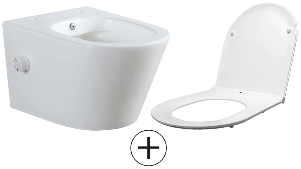 Mueller Afesta randloos toiletpot met bidetsproeier warm/koud en platte softclose zitting wit mat