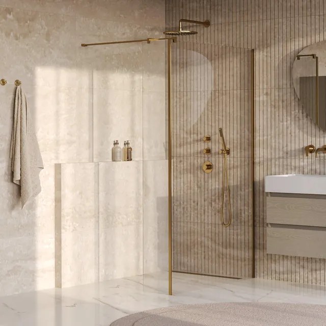 BRAUER Oblivion Inloopdouche - 110x200cm - 30cm zijwand - glascoating - helder glas - geborsteld goud PVD GS-OBI2H11030200GG