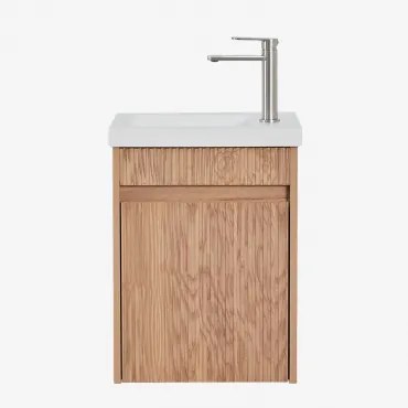 Narek Zwevend Houten Badkamermeubelset Met Geïntegreerde Wastafel Ash Brown & Spiegelloze & Geborsteld Grijs ↑20 Cm Met - Sklum