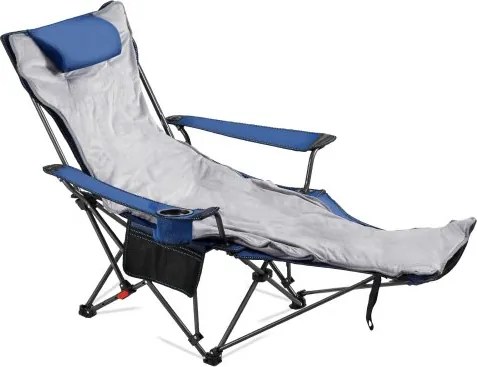 VEVOR Opvouwbare Kampeerstoel, Relaxstoel met 4 Verstelbare Standen, Relaxstoel met Bekerhouder, Strandstoel met Hoofdsteun en Voetensteun, Draagvermogen 100 kg, voor Kamperen in de Buitenlucht, Blauw
