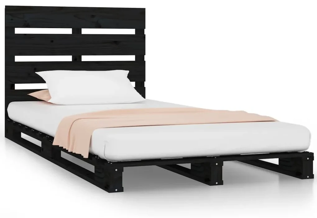 vidaXL Bedframe massief grenenhout zwart 75x190 cm 2FT6 Small Single