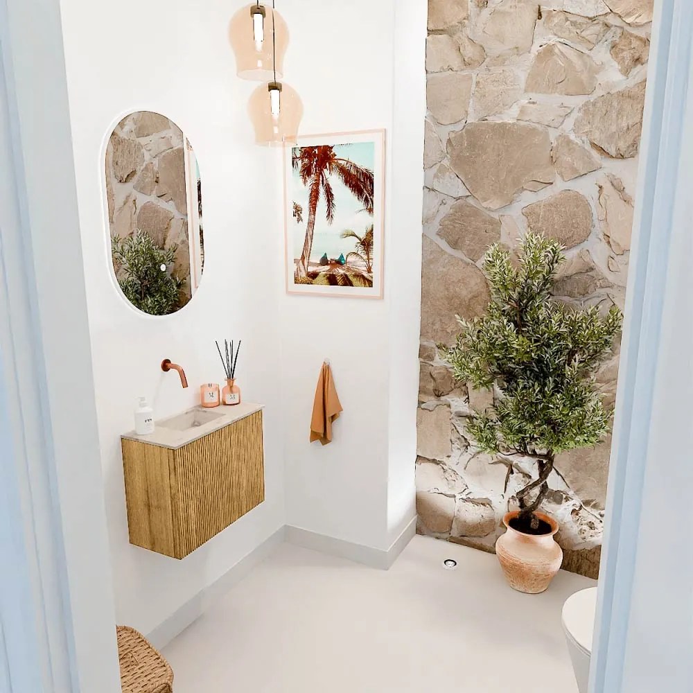 Mondiaz Joya DLux 50cm toiletmeubel oak met wastafel faye links zonder kraangat frappe