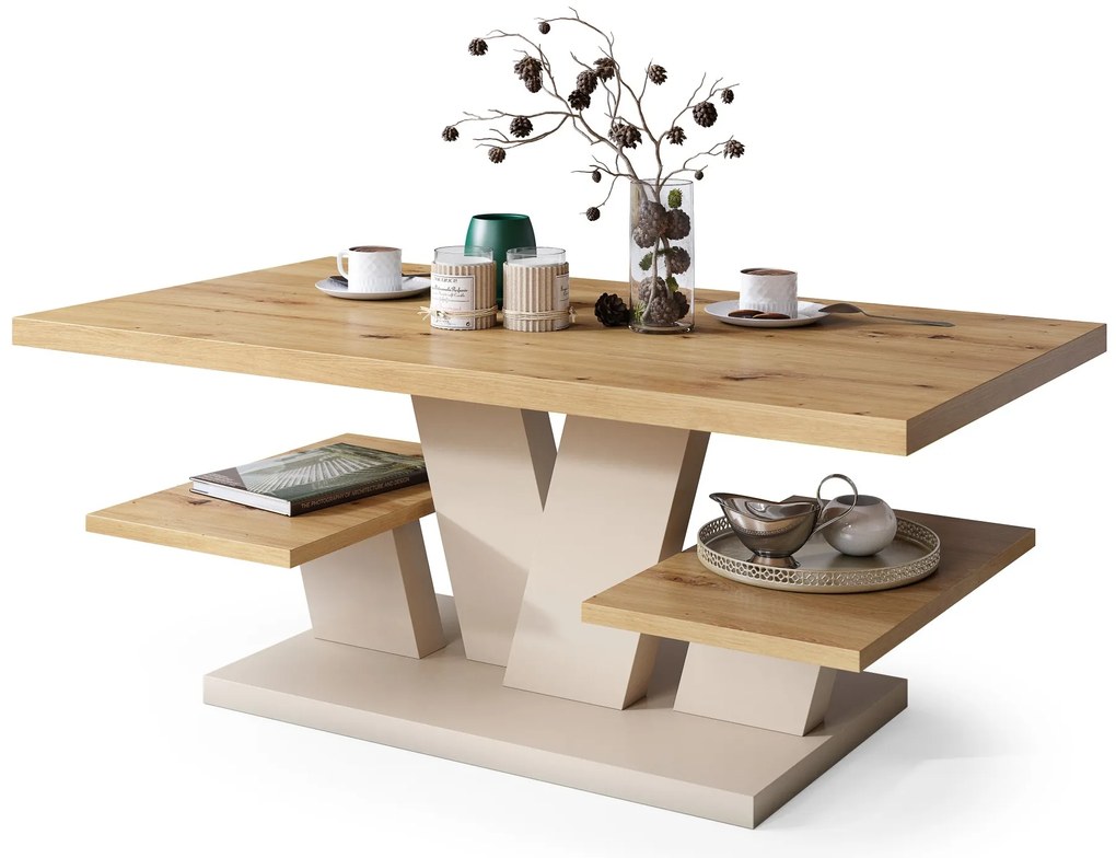 Mazzoni VIVA MAT Artisan eik/béžová - MODERNE KOFFIE TAFEL MET SCHAPPEN