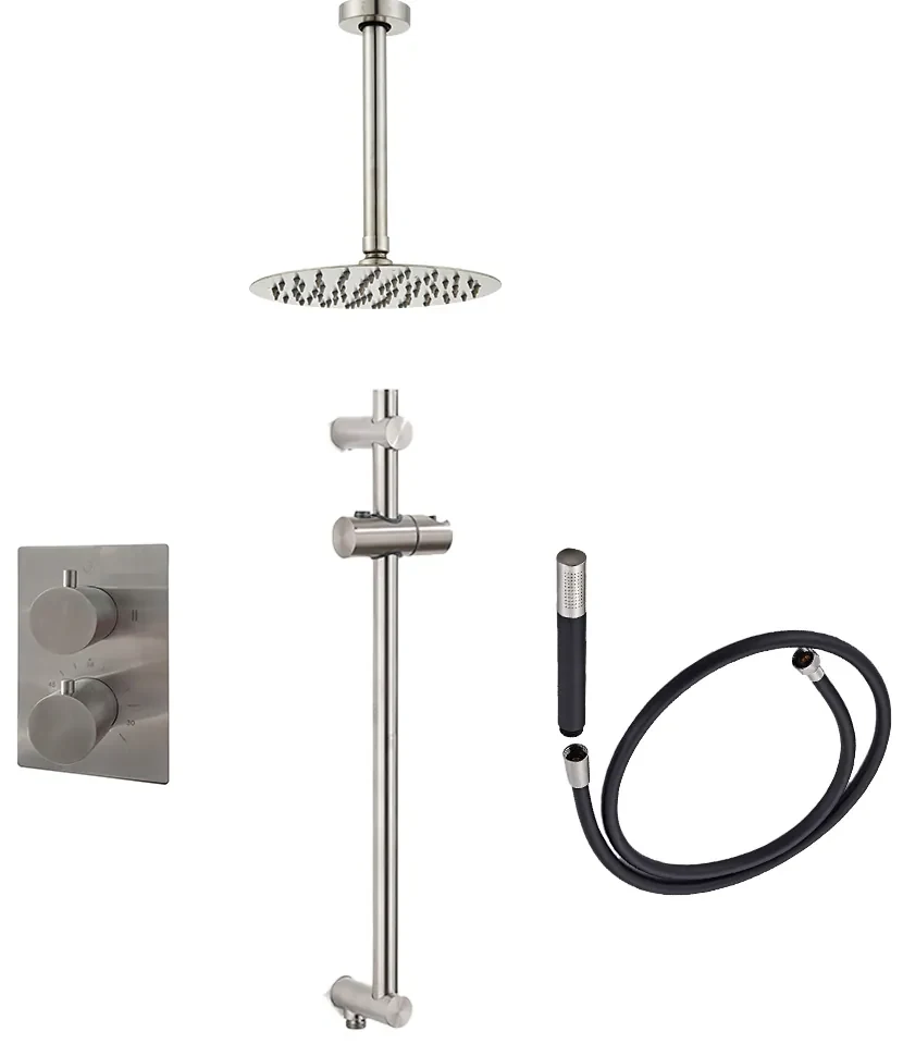 Saniclear Exclusive Pro inbouw regendouche 20cm met plafondarm, glijstang en staafhanddouche RVS