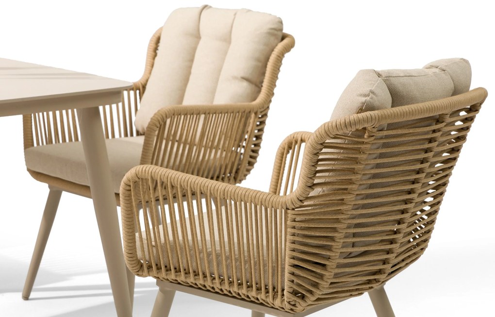 Tuinset 4 personen 180 cm Aluminium/wicker Taupe Coco Custa/Matale