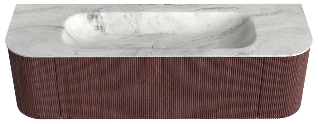 Mondiaz Kurve-dlux 150cm badmeubel ronding links/rechts ruby met 1 lade en 2 deuren en wastafel big medium midden zonder kraangat opalo